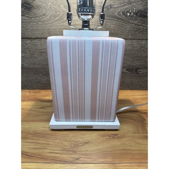 Ralph Lauren Home Porcelain Table Lamp White & Pink Stripe 17” Designer Decor - Picture 2 of 9